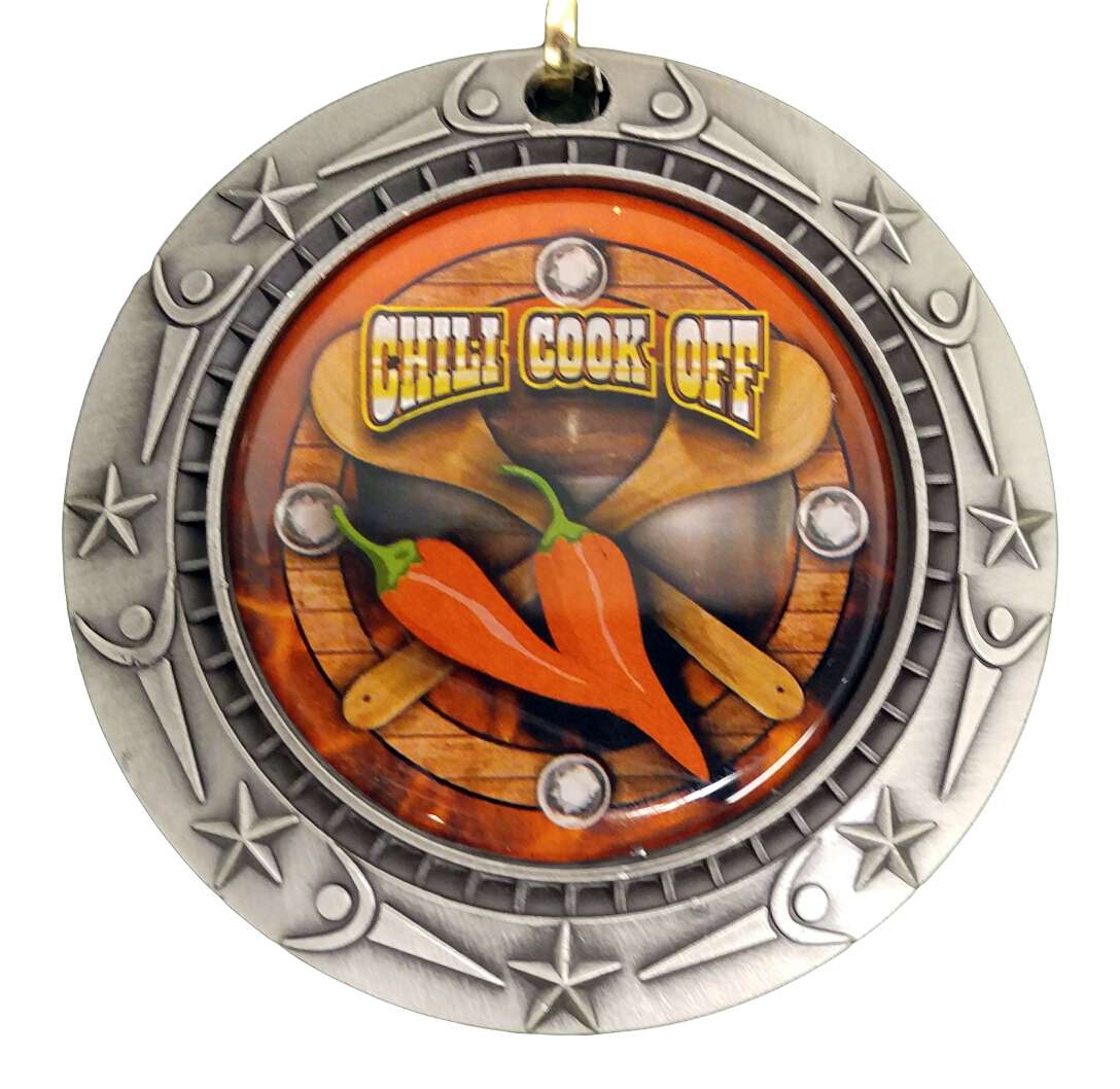 Chili Cook-Off World Class Medal - Gold, Silver or Bronze | Engraved Chili Competition Medallion - 3 Inch Wide Decade Awards