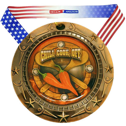Chili Cook-Off World Class Medal - Gold, Silver or Bronze | Engraved Chili Competition Medallion - 3 Inch Wide Decade Awards