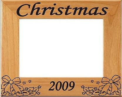 Christmas Holly Picture Frame - Personalized | Laser Engraved Wood Frame - 3 Sizes Decade Awards