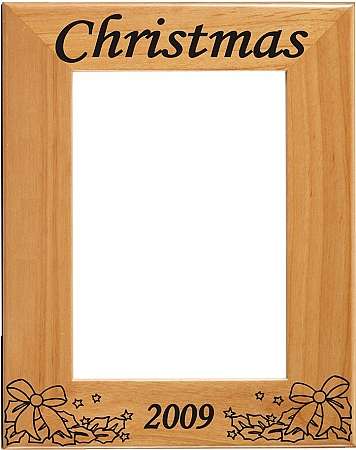 Christmas Holly Picture Frame - Personalized | Laser Engraved Wood Frame - 3 Sizes Decade Awards