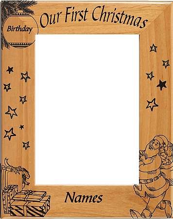 Christmas / Our First Christmas Picture Frame - Personalized | Laser Engraved Wood Frame - 3 Sizes Decade Awards