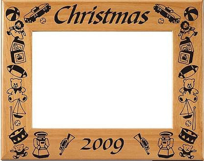 Christmas Toy Border Picture Frame - Personalized | Laser Engraved Wood Frame - 3 Sizes Decade Awards