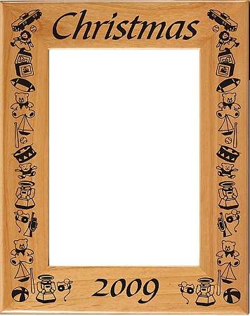 Christmas Toy Border Picture Frame - Personalized | Laser Engraved Wood Frame - 3 Sizes Decade Awards