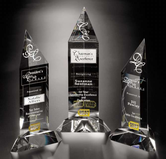 Churchill Peak Crystal Corporate Award | Engraved Crystal Tower - 11.5", 12.75" or 14.25" Decade Awards