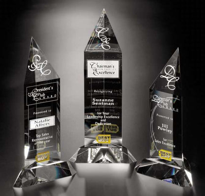 Churchill Peak Crystal Corporate Award | Engraved Crystal Tower - 11.5", 12.75" or 14.25" Decade Awards
