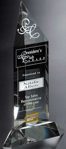 Churchill Peak Crystal Corporate Award | Engraved Crystal Tower - 11.5", 12.75" or 14.25" Decade Awards
