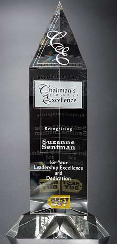 Churchill Peak Crystal Corporate Award | Engraved Crystal Tower - 11.5", 12.75" or 14.25" Decade Awards