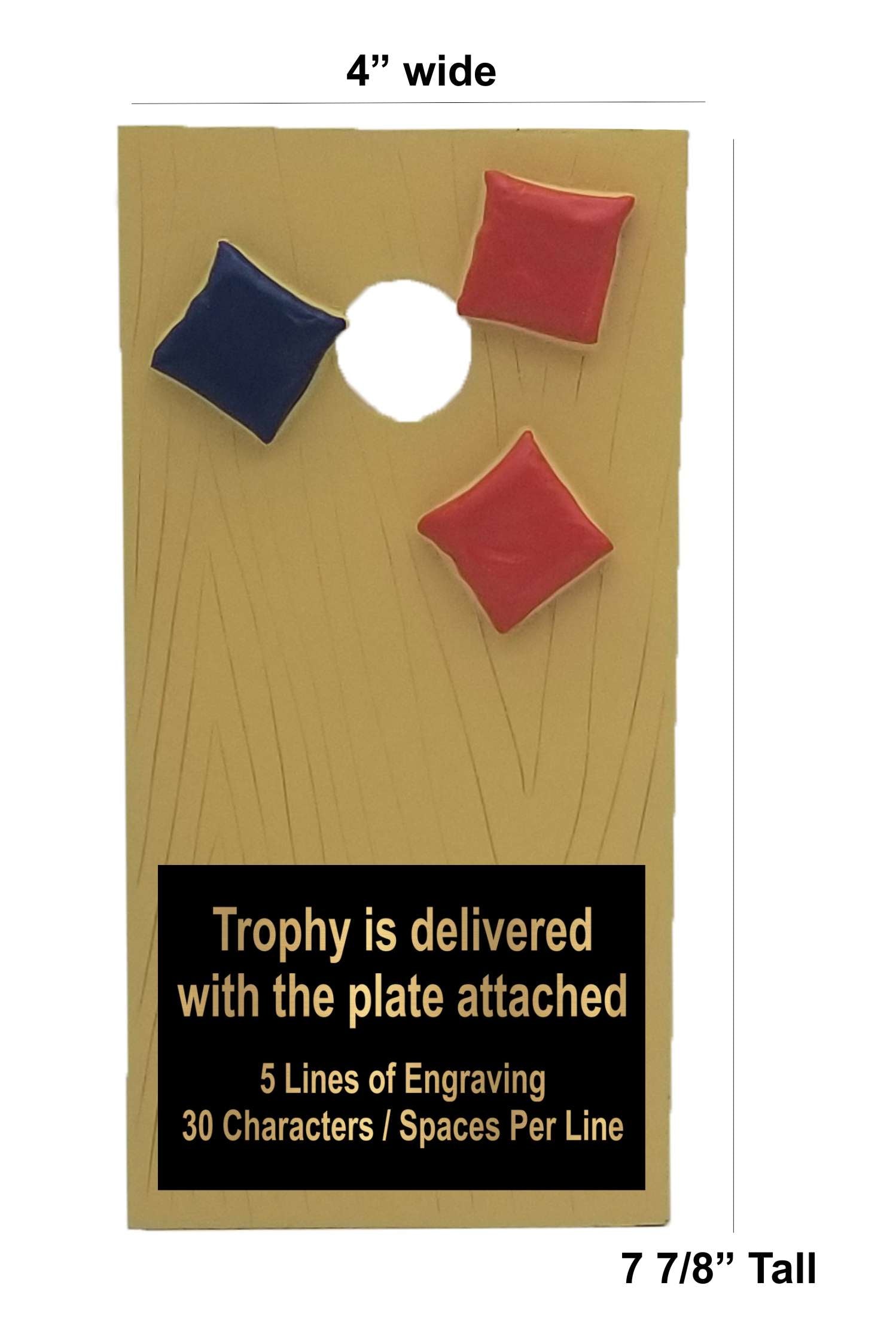 Cornhole Trophy / Engraved Bean Bag Toss Award - 7.875 Inch Tall Decade Awards