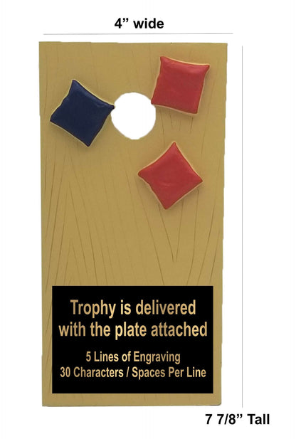 Cornhole Trophy / Engraved Bean Bag Toss Award - 7.875 Inch Tall Decade Awards