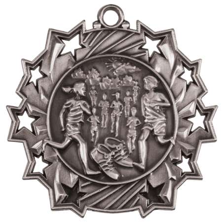 Cross Country Ten Star Medal - Gold, Silver or Bronze | Engraved Running 10 Star Medallion - 2.25 Inch Wide Decade Awards