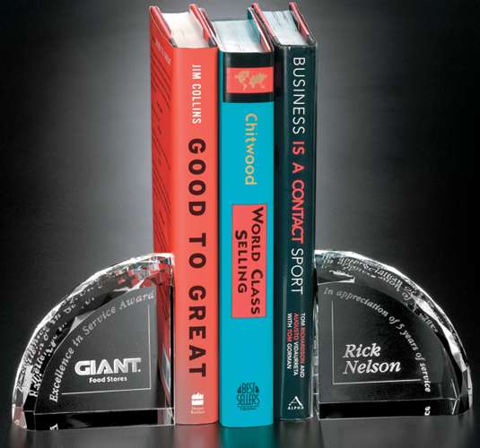 Crystal Bookends - Pair | Engraved Crystal Book Ends - 4" Decade Awards