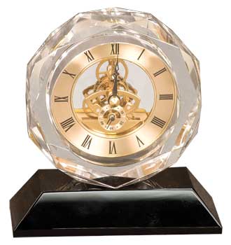 Crystal Clock Corporate Award - 5.75 Inch Tall | Engraved Crystal Clock Decade Awards
