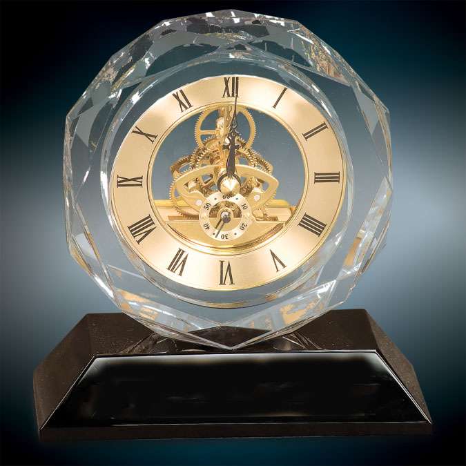 Crystal Clock Corporate Award - 5.75 Inch Tall | Engraved Crystal Clock Decade Awards