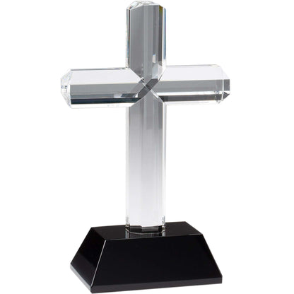 Crystal Cross - 8.5 Inch Tall | Engraved Crystal Cross on Black Base Decade Awards