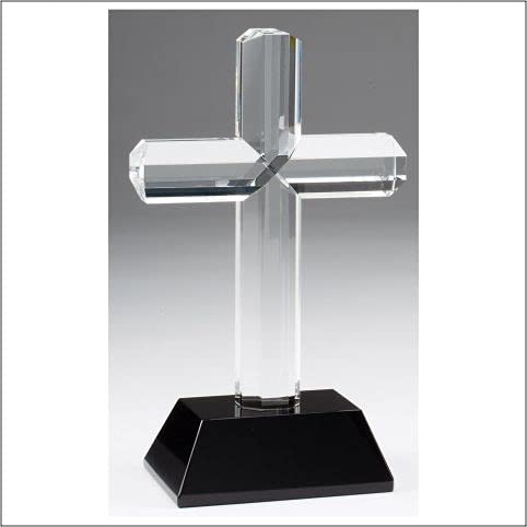 Crystal Cross - 8.5 Inch Tall | Engraved Crystal Cross on Black Base Decade Awards
