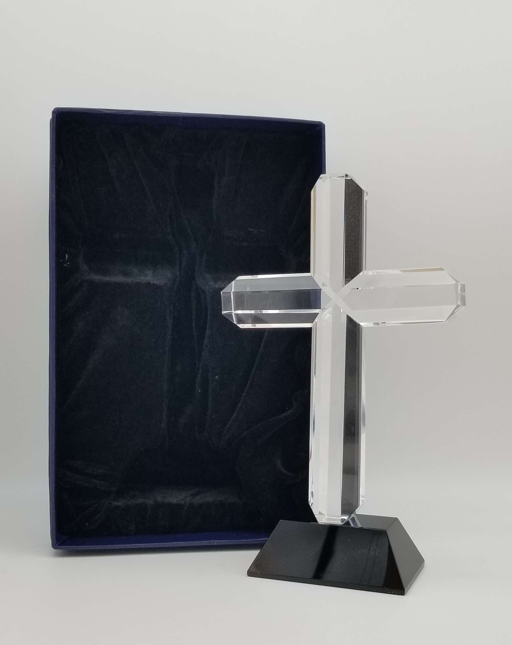 Crystal Cross - 8.5 Inch Tall | Engraved Crystal Cross on Black Base Decade Awards