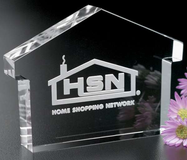 Crystal House Paperweight / Engraved Corporate Housing Award - 4" W x 3" H Decade Awards