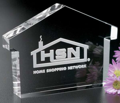 Crystal House Paperweight / Engraved Corporate Housing Award - 4" W x 3" H Decade Awards