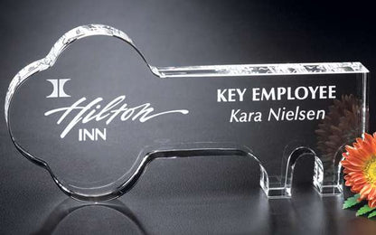 Crystal Key Corporate Award | Engraved Crystal Key - 6 inch Wide Decade Awards