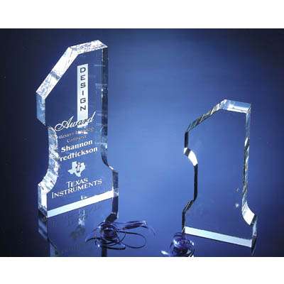 Crystal Number 1 Trophy | Engraved #1 Crystal Award - 5" or 6" Tall Decade Awards