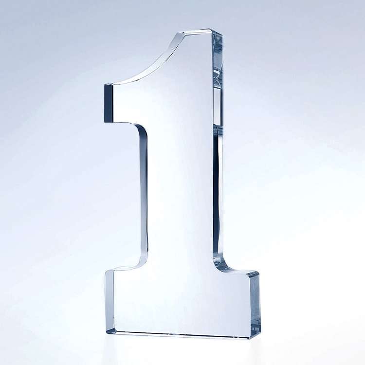 Crystal Number 1 Trophy | Engraved #1 Crystal Award - 5" or 6" Tall Decade Awards