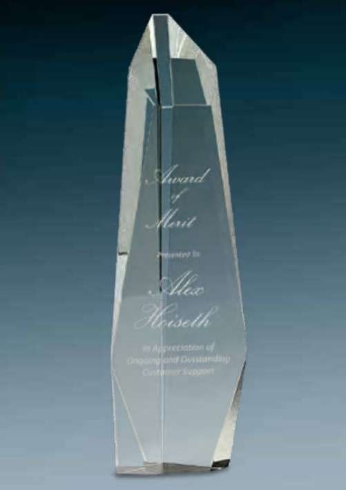 Crystal Obelisk Award - 12 Inch Tall | Engraved Crystal Award Decade Awards
