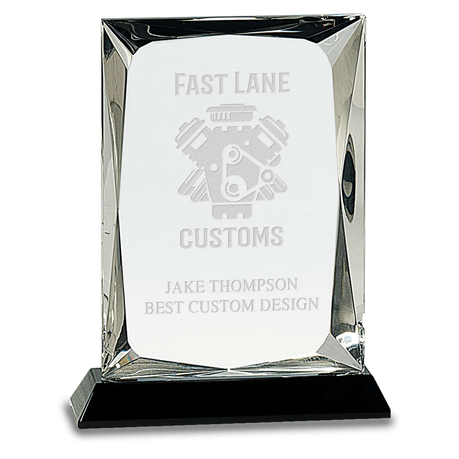 Crystal Plaque on Black Base Trophy - 7 or 8 Inch Tall | Engraved Crystal Award Decade Awards