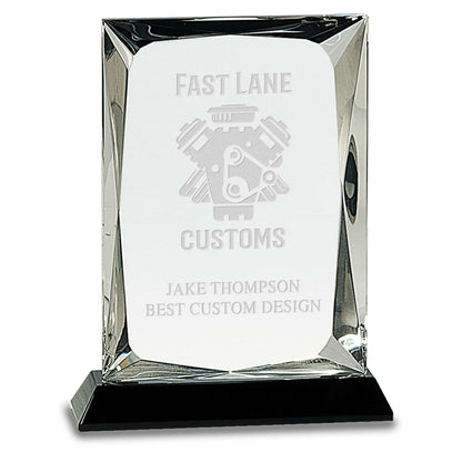Crystal Plaque on Black Base Trophy - 7 or 8 Inch Tall | Engraved Crystal Award Decade Awards