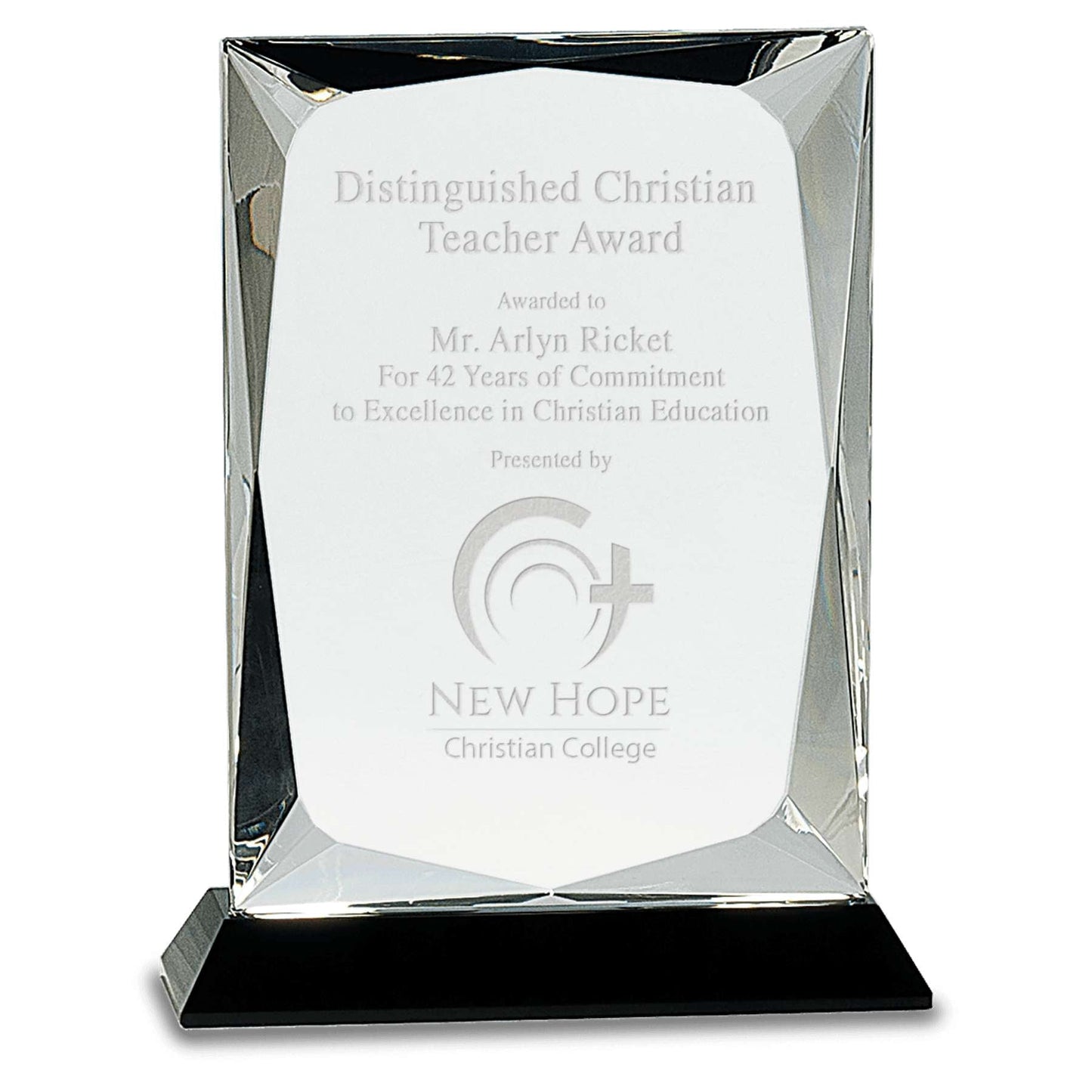 Crystal Plaque on Black Base Trophy - 7 or 8 Inch Tall | Engraved Crystal Award Decade Awards