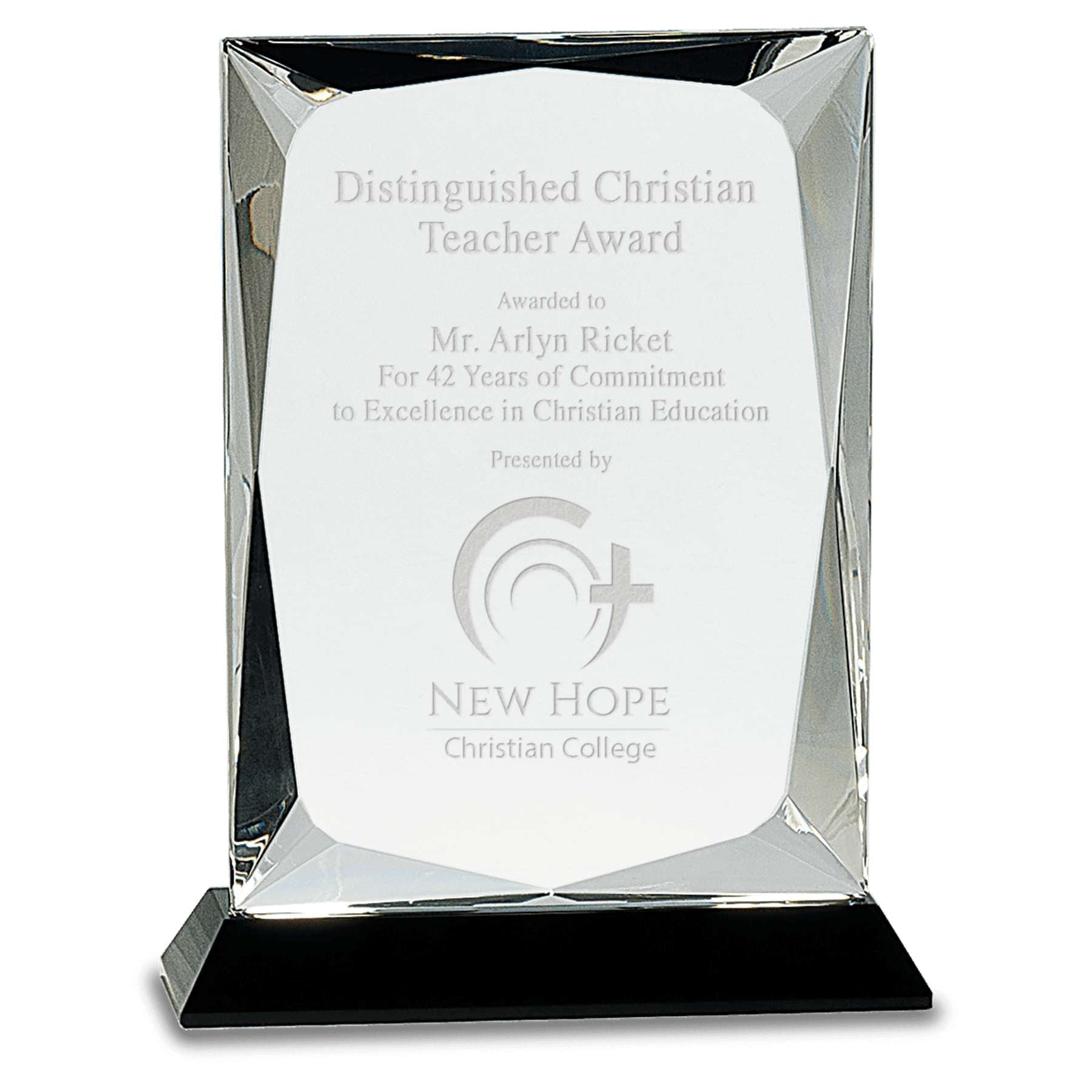 Crystal Plaque on Black Base Trophy - 7 or 8 Inch Tall | Engraved Crystal Award Decade Awards