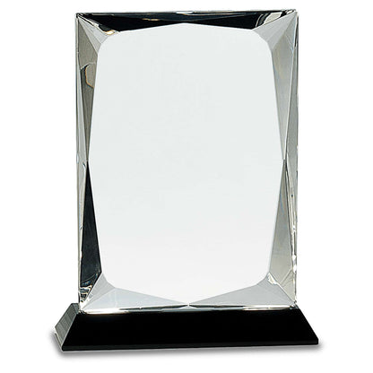 Crystal Plaque on Black Base Trophy - 7 or 8 Inch Tall | Engraved Crystal Award Decade Awards
