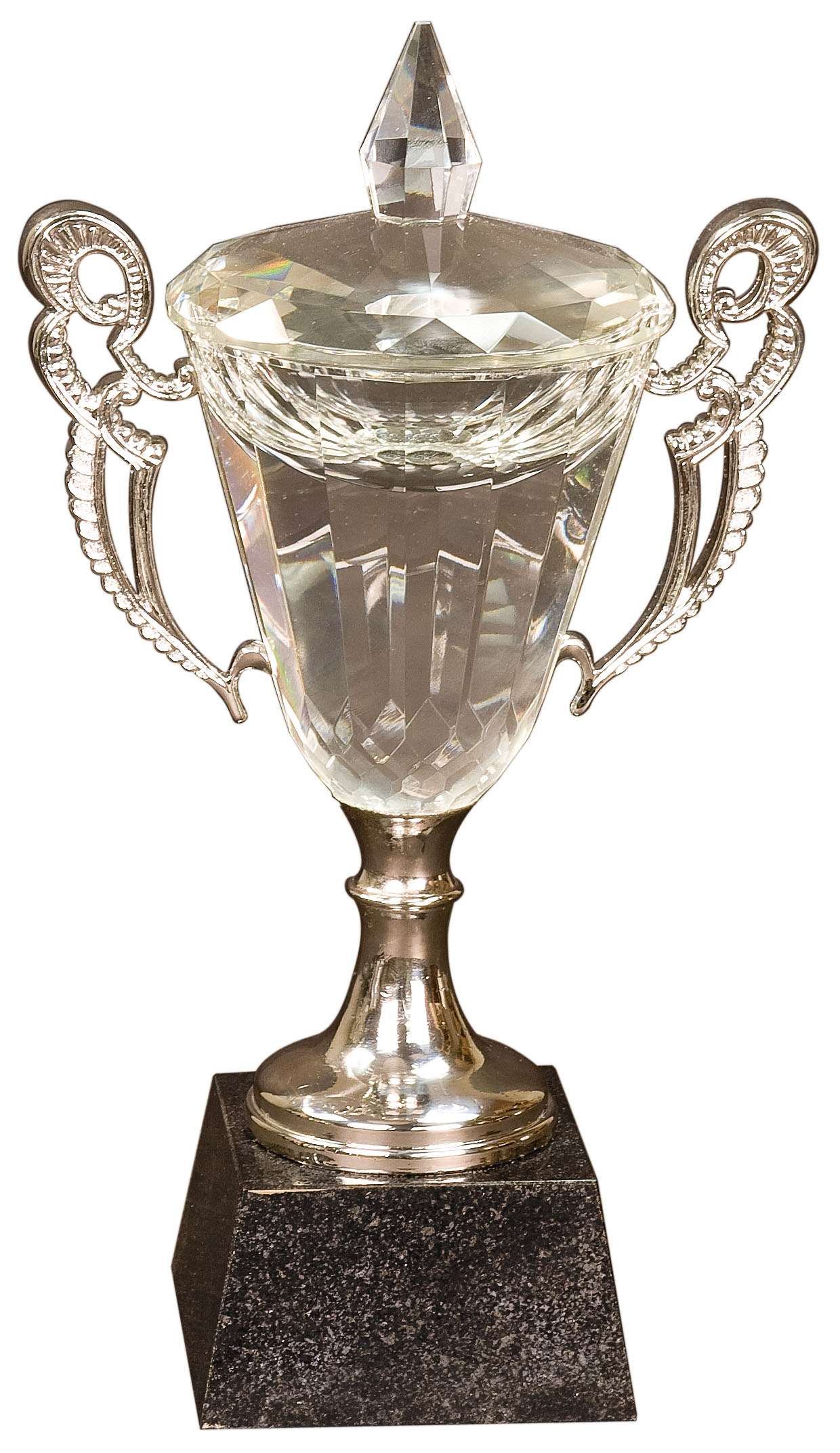 Cup Trophy - Crystal & Silver | Crystal Cup Award with Silver Handles - 8, 9.5 and 11.25 Inch Tall Decade Awards