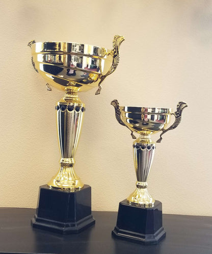 Cup Trophy - Gold | Engraved Classic Gold Cup Award with Accent - 10" or 14.5" Decade Awards