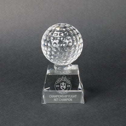 Golf Ball Crystal Trophy  - 3.5 Inch Tall | Engraved Crystal Golf Ball Award Decade Awards