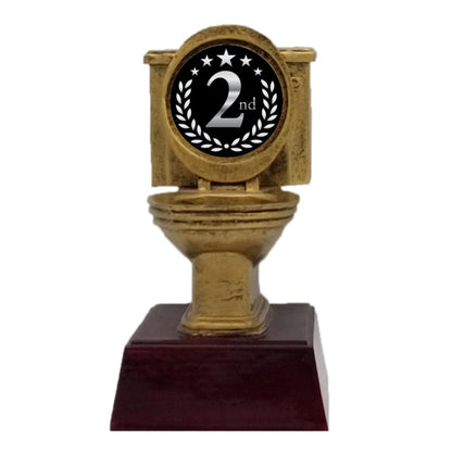 Gold Toilet Bowl Trophy, 2nd Place | Engraved Golden Throne "Second Place" Award - 6 Inch Tall Decade Awards