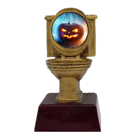Halloween Gold Toilet Bowl Trophy | Engraved Halloween Golden Throne Award - 6 Inch Tall Decade Awards