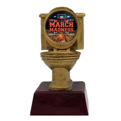Gold Toilet Bowl Trophy, March Madness | Engraved Basketball Busted Bracket Award - 6 Inch Tall Decade Awards
