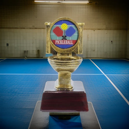 Gold Toilet Trophy, Pickleball | Engraved Paddleball Last Place Award - 6 Inch Tall Decade Awards