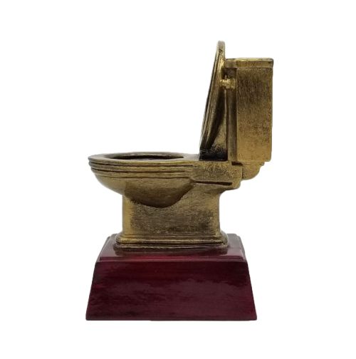 Gold Toilet Bowl Trophy, Turd Place | Engraved Golden Throne Last Place LOSER Award - 6 Inch Tall
