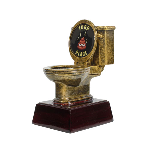 Gold Toilet Bowl Trophy, Turd Place | Engraved Golden Throne Last Place LOSER Award - 6 Inch Tall