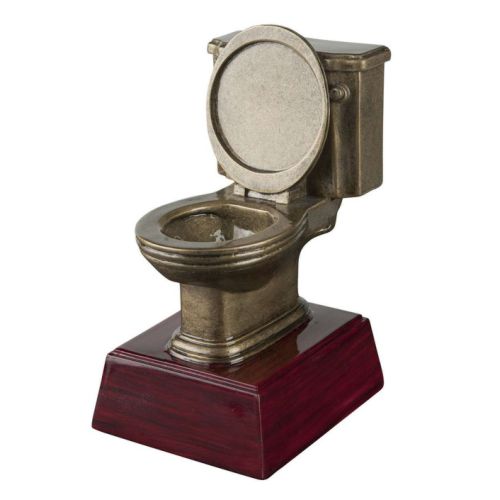 Gold Toilet Bowl Trophy | Engraved Golden Throne Last Place Award - 6 Inch Tall Decade Awards