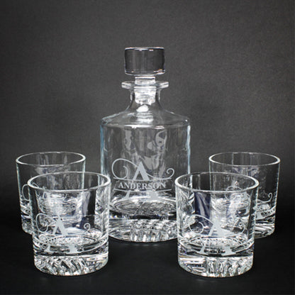Custom Engraved Decanter Set with 4 Glasses - Personalized Gift Decade Awards