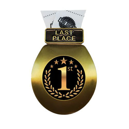 Toilet Seat Last Place Medal, Silver or Gold | Engraved Toilet Seat Medal with TP Loser Neckband- 3.25 Inch Wide Decade Awards