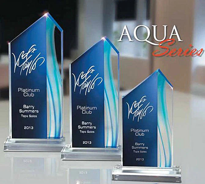 Aqua Series Acrylic Trophy | Personalized Corporate Award | 9.25, 10.75 or 12.25 Inches Tall