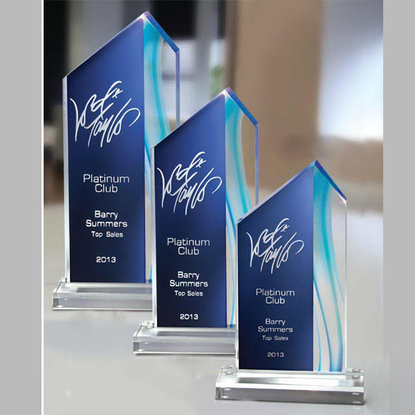 Aqua Series Acrylic Trophy | Personalized Corporate Award | 9.25, 10.75 or 12.25 Inches Tall