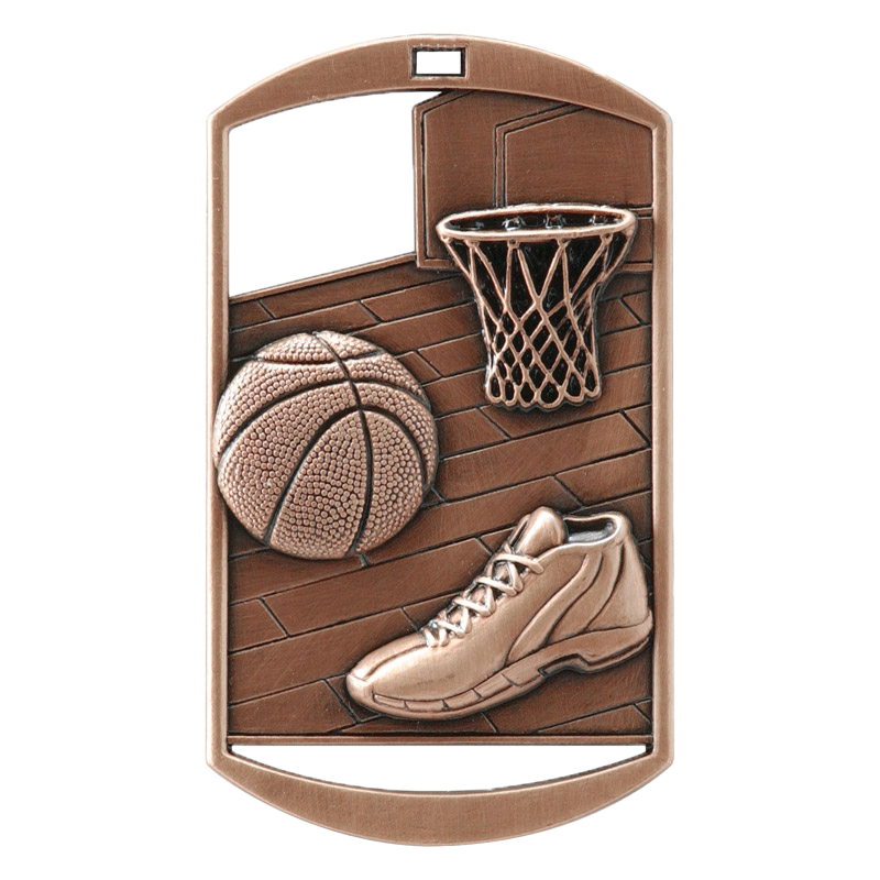 Personalized Basketball Medal with Ribbon | Gold, Silver or Bronze | Basketball Dog Tag Medal | 1.5 x 2.75 Inches Wide