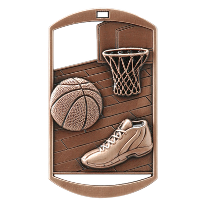Personalized Basketball Medal with Ribbon | Gold, Silver or Bronze | Basketball Dog Tag Medal | 1.5 x 2.75 Inches Wide