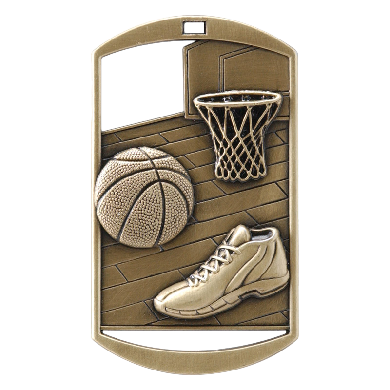 Personalized Basketball Medal with Ribbon | Gold, Silver or Bronze | Basketball Dog Tag Medal | 1.5 x 2.75 Inches Wide