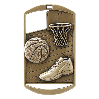Personalized Basketball Medal with Ribbon | Gold, Silver or Bronze | Basketball Dog Tag Medal | 1.5 x 2.75 Inches Wide