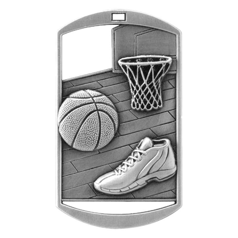 Personalized Basketball Medal with Ribbon | Gold, Silver or Bronze | Basketball Dog Tag Medal | 1.5 x 2.75 Inches Wide